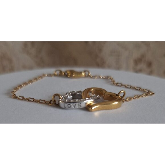 EUC Swarovski Double Heart Bi-color Love Bracelet w/ Crystals - Picture 2 of 9